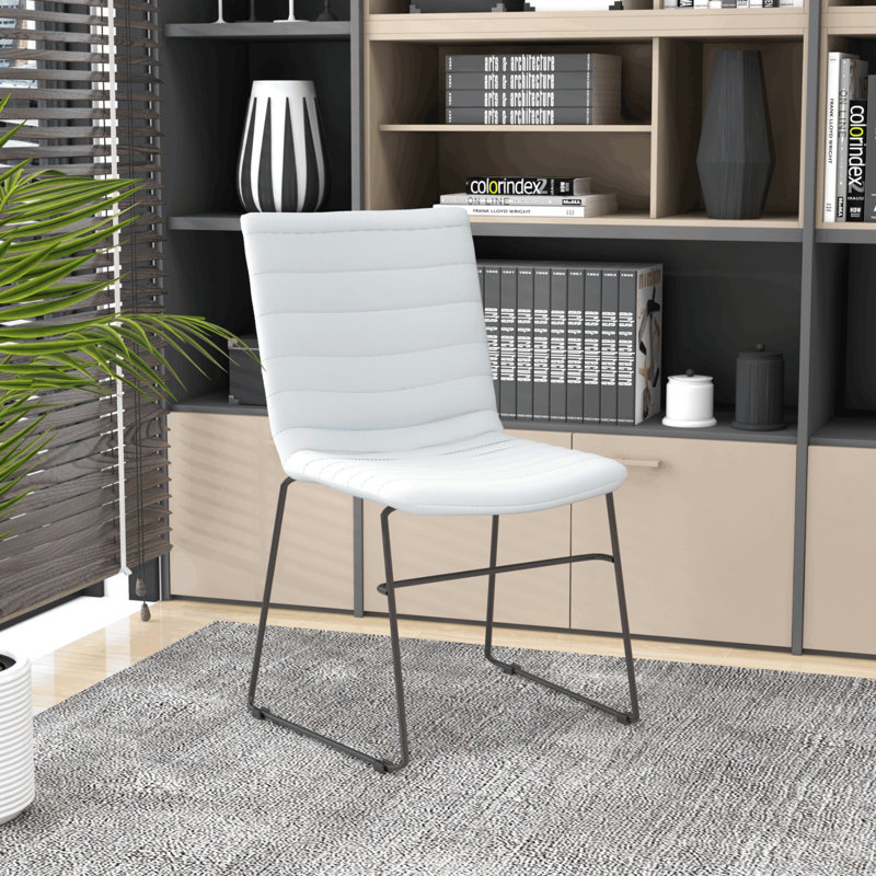Lagan Leather/Polyester Office Guest Chair – Ergonomic Desk & Conference Seating with Stainless Steel Base, Fixed Arms & Lumbar Support