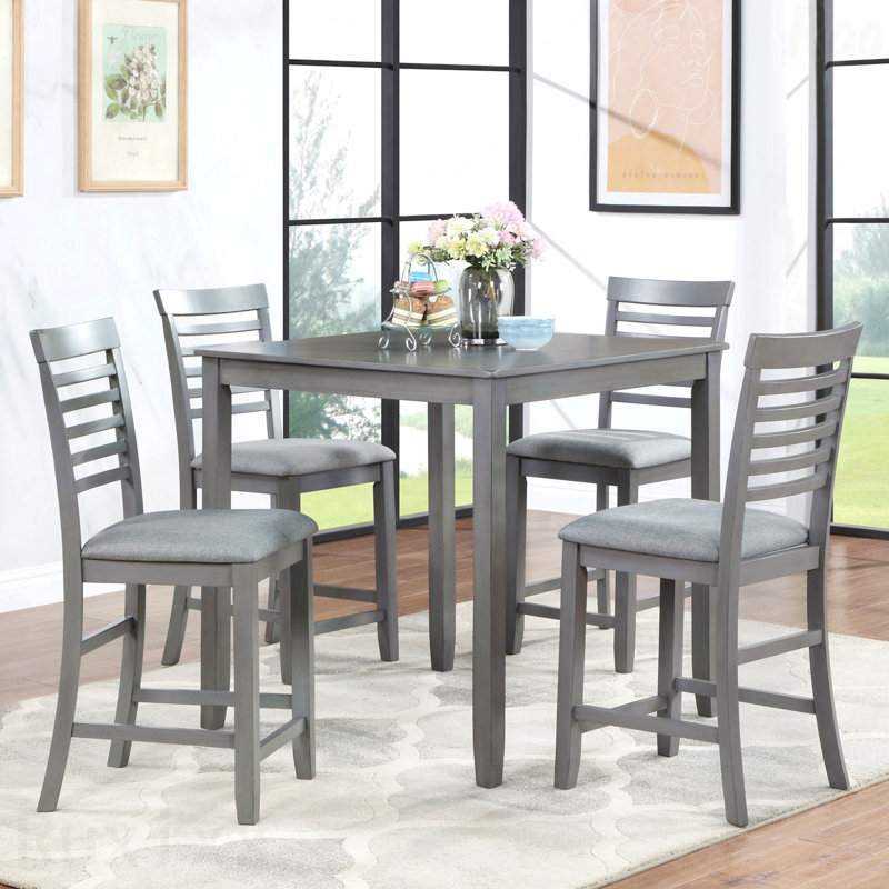 Ensemble de salle à manger 5 pièces à hauteur de comptoir: table carrée en bois et 4 chaises rembourrées, petit espace