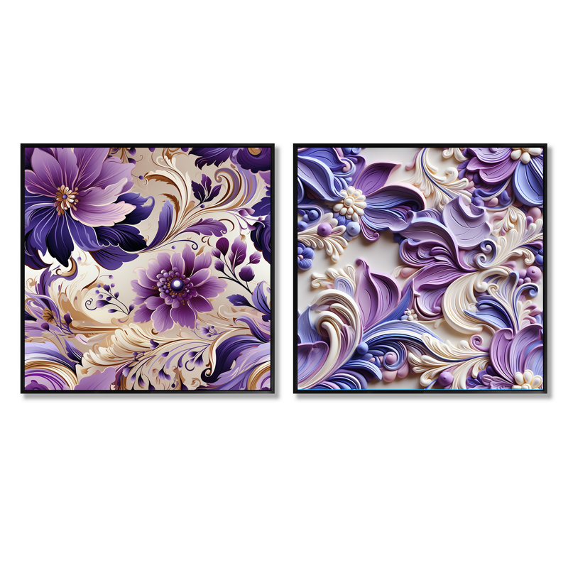 Wooler - Ensemble de 2 collages carrés floral et botanique, Cadre flottant noir, H 16 po x l 33 po