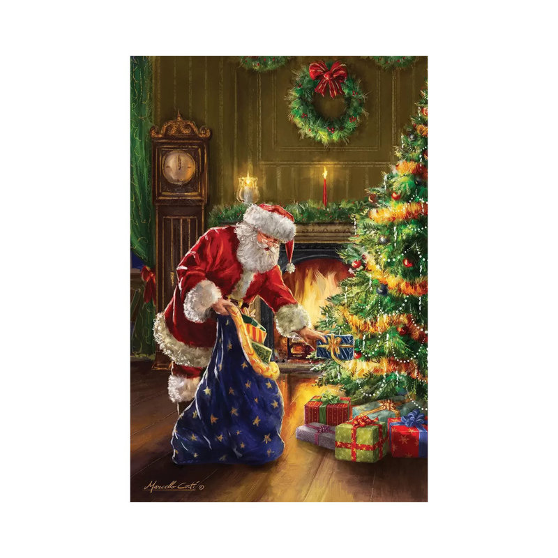 Père Noël au sac bleu - Giclée sur toile tendue avec châssis, H 60 po x l 40 po