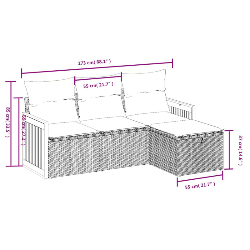 Ensemble de canapé de jardin modulaire en rotin PE Vidaxl