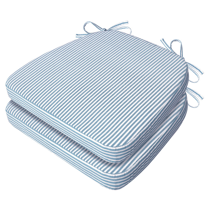 Coussin de chaise de salle à manger en forme de D 17 po x 16 po x 2 po, 2, Rayures bleues et blanches