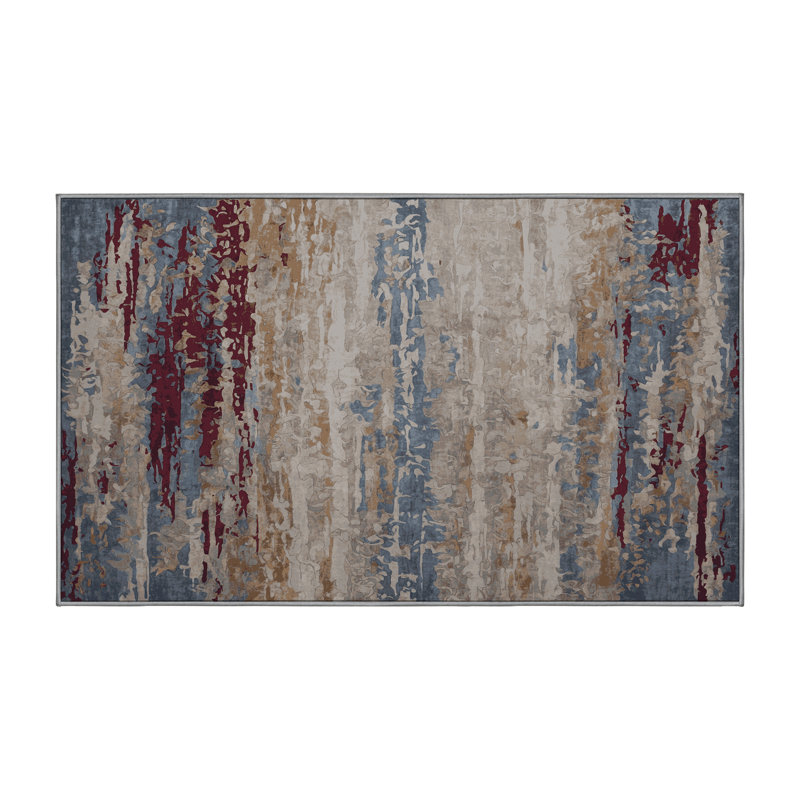 Machine Washable Gray Area Rug, Rectangle 7' x 9'