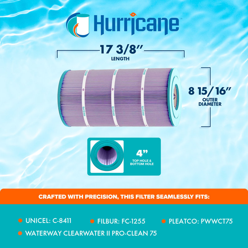 Hurricane Filters HF8411-01P Platinum Purple Spa Filter Cartridge Replacement (4 Pack)