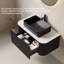 36-Inch Wall-Mounted Floating Curved Edge Striped Bathroom Vanity With Sink With Drawers, Black Rectangular Ceramic Basin, Black