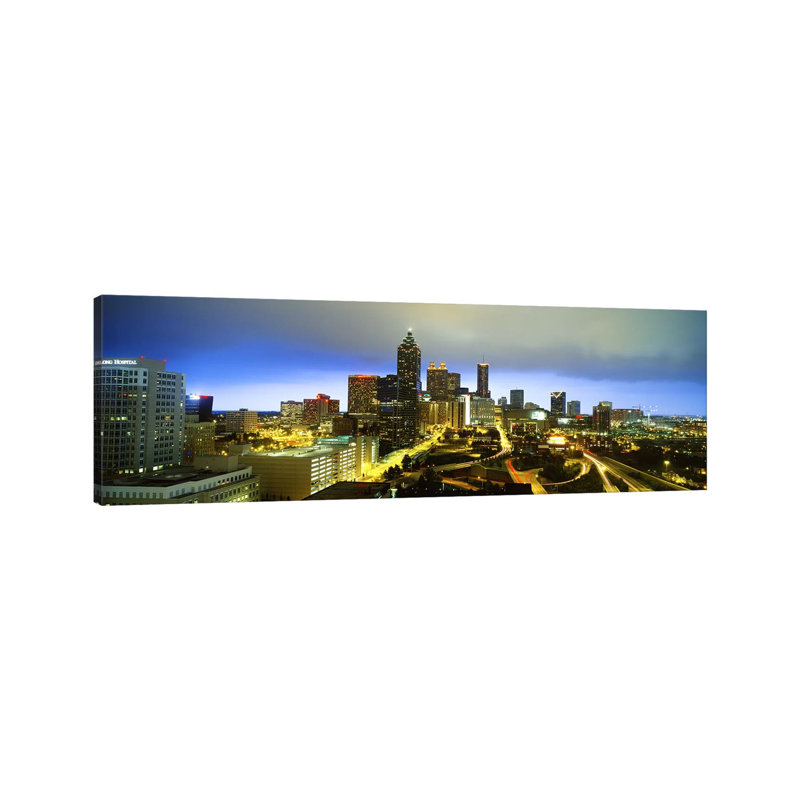Evening Atlanta GA - Wrapped Canvas Panoramic Print, 30.48 cm H x 91.44 cm W x 1.91 cm D