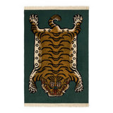 Saber Machine Woven Wool Area Rug in Petrol/Khaki