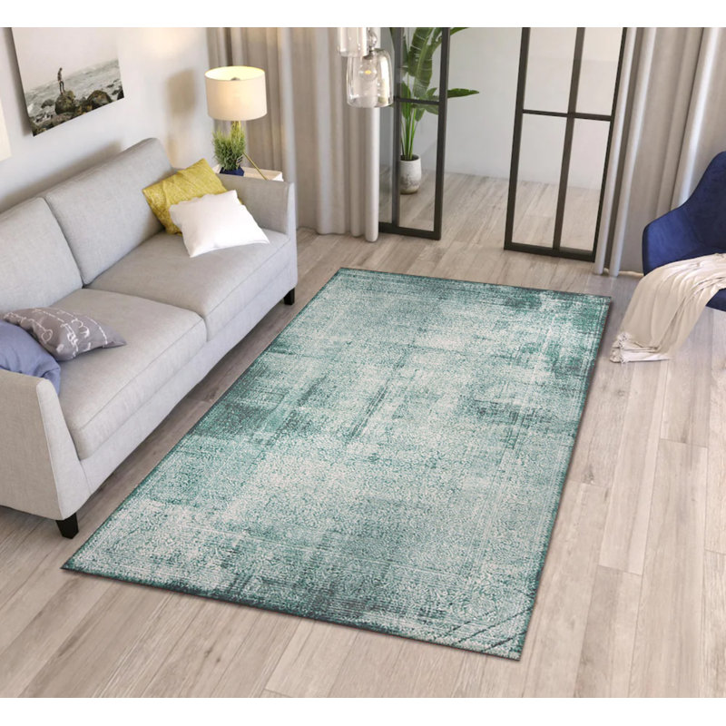 Tapis décoratif abstrait vert, Rectangle 3 pi 10 po x 5 pi 3 po