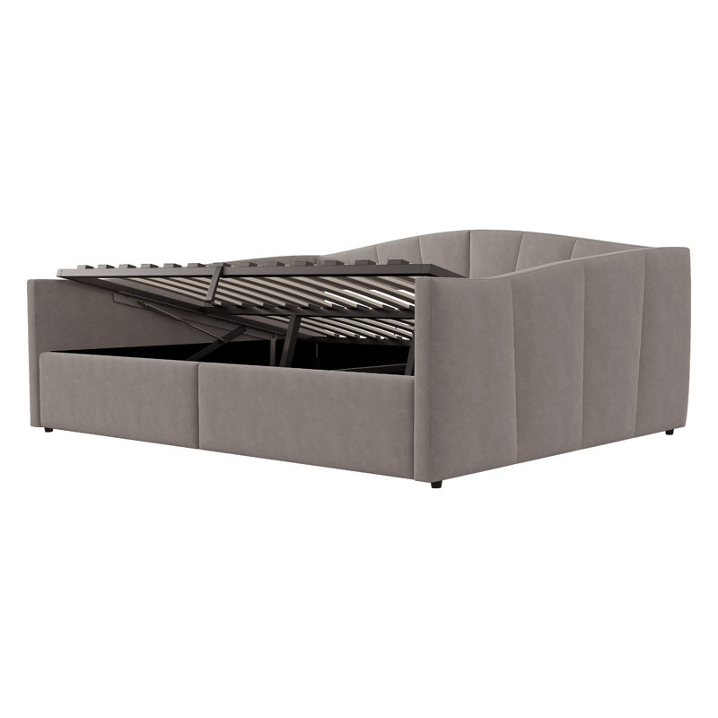 Daybed With Hydraulic Storage & Drawers, European Double (140 x 200 cm), Dark Grey