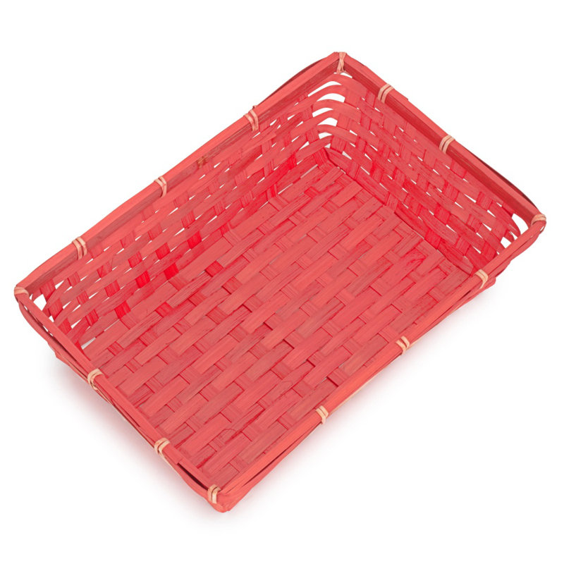 Painted Bamboo Serving Tray, 9 cm H x 31 cm L x 19 cm W, Red