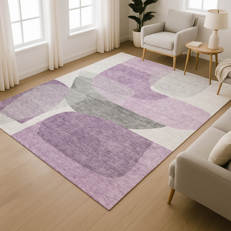 Premium Machine Washable Mayfield AMF2121 Blocks Rug, Purple, 5' x 7'6"