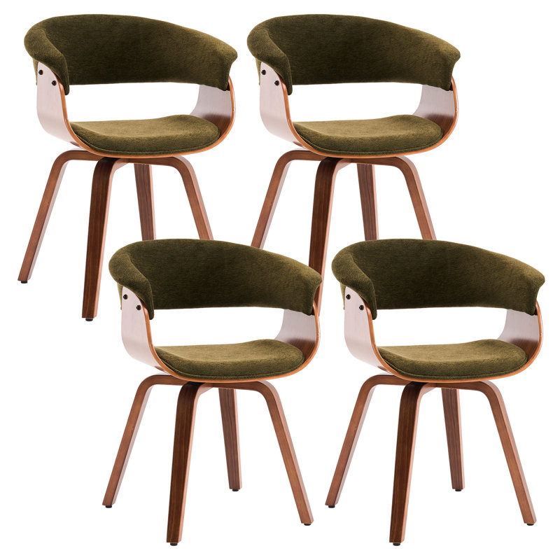 Modern Upholstered Dining Chairs, Green Fabric With Wooden Legs, Soft Padded Seat And Back, Scandinavian Kitchen And Dining Room Side Chairs​​