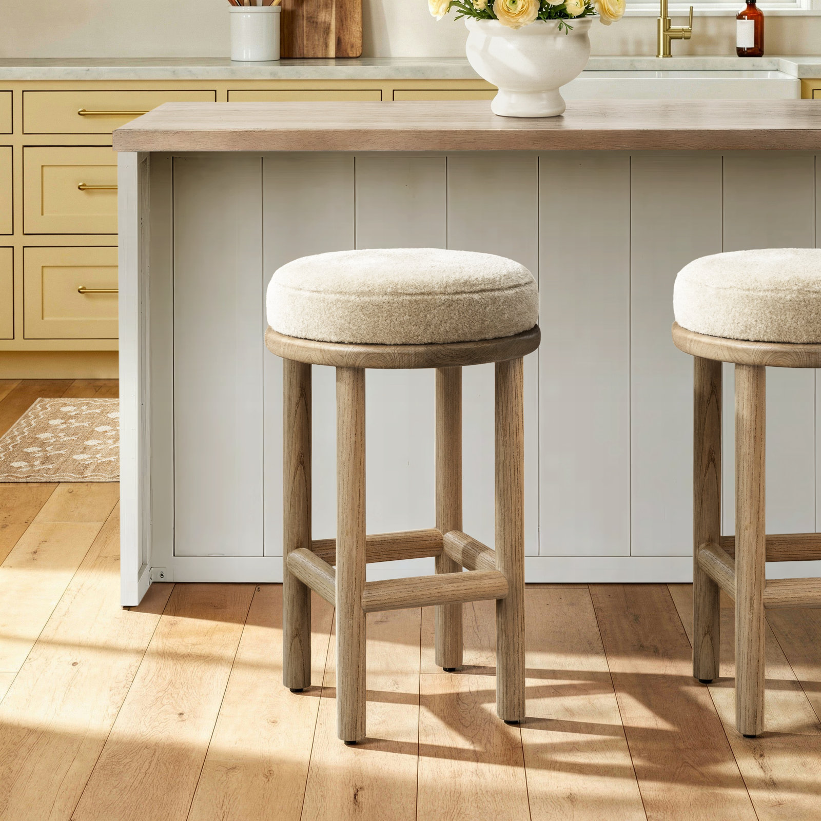 Ceridwen Bar Stool, Counter Stool (26" Seat Height), Soft Beige, Natural