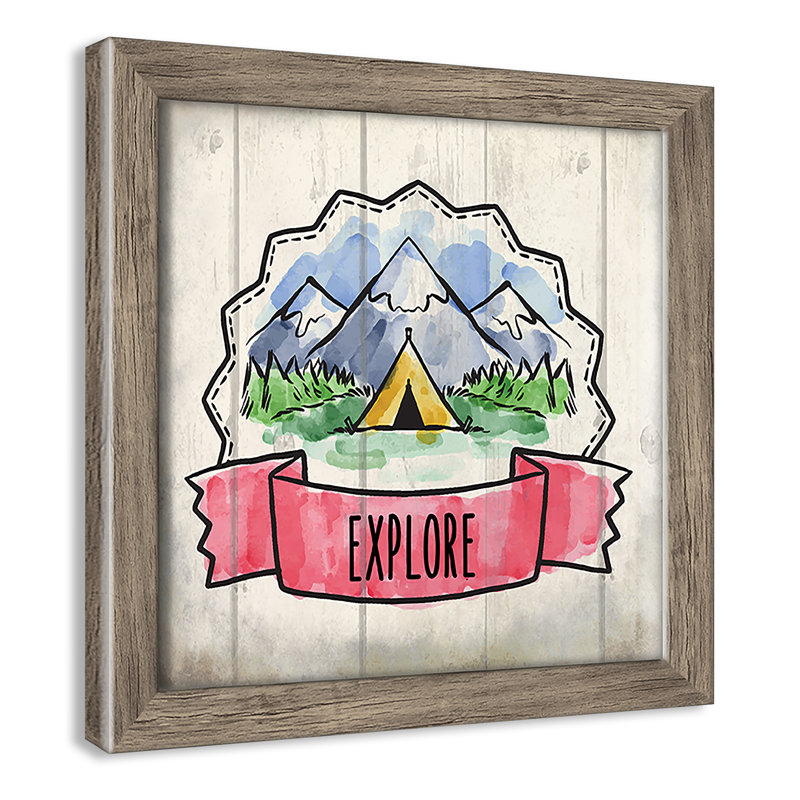 «Adventure is out There 2», art encadré, 8" H x 8" W x 1.18" D, Encadré plat de bois de grange gris