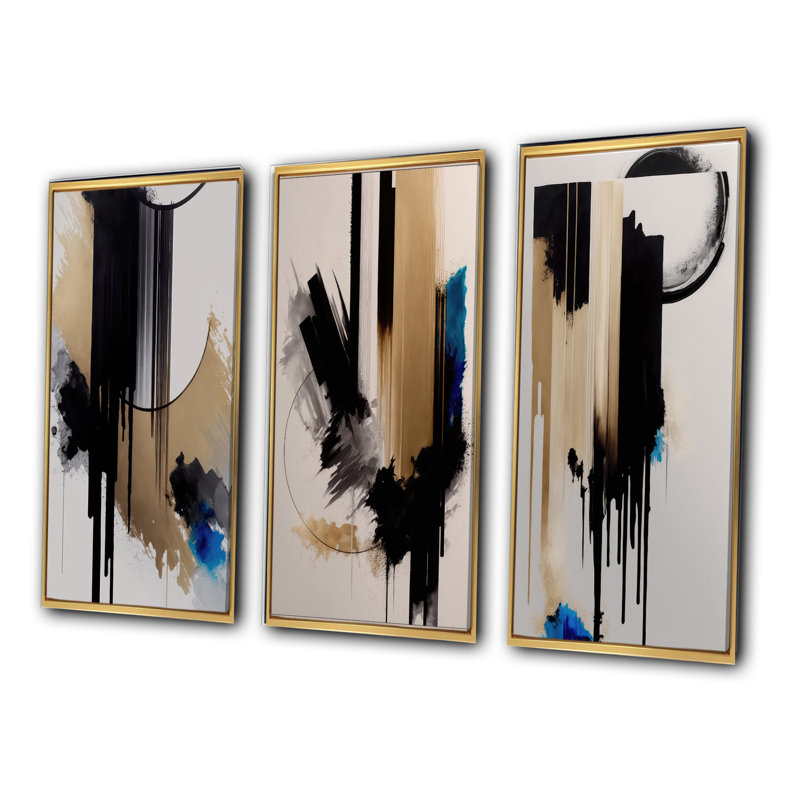 «Blue Minimalist Abstract», 3 pièces sur toile, H 40 po x l 60 po, Or