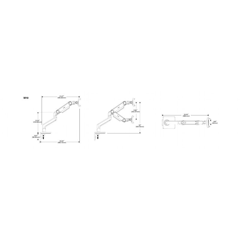M10 avec barre transversale triple et poignée, Aluminium poli, Blanc, Simple