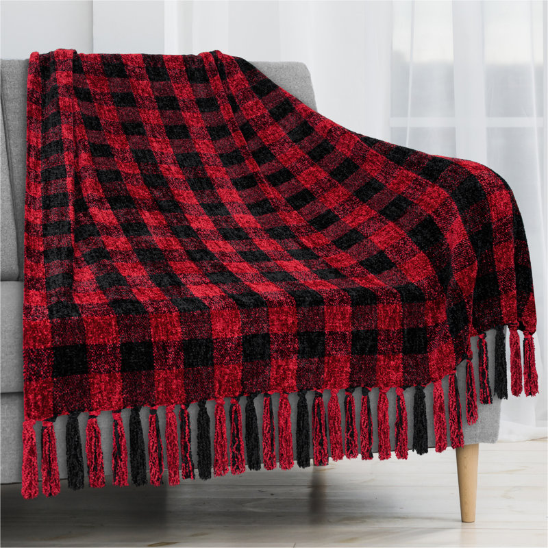Jeté en chenille pour canapé-lit, carreaux Buffalo écossais noir et blanc, 60 x 80, Jeté, Couleur unie, Vert émeraude