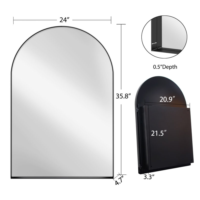 Armoire encastrée arquée 24 po x 35,8 po Shively, Noir mat