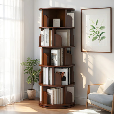 Bibliothèque à 360 degrés 360 degrés pour les petits espaces dans la chambre à coucher, le salon, la maison - noyer, affichage à la mode et facile à installer