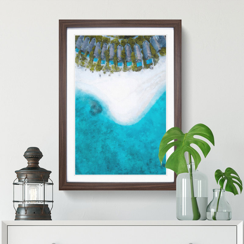 Fushifaru in the Maldives 1 Piece Single Picture Frame Painting on MDF, 87cm H x 62cm W x 2cm D, Walnut Framed