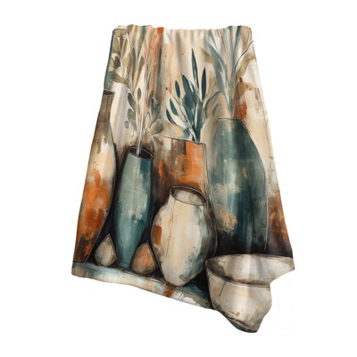 Orange And Green Channeling Bohemian Vibes - Boho Feather Living Room Throw Blanket
