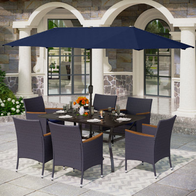 Leonard 6 - Person Acacia Patio Dining Set with Rectangular Table , Cushions Included