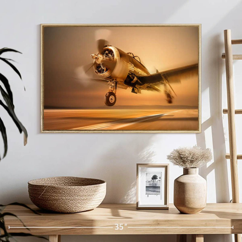 Drifting Sports Plane, Floating Frame Natural Wood, 25" X 17"