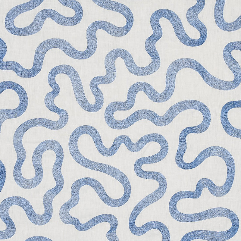 Riley Embroidery Fabric, Navy/Ivory