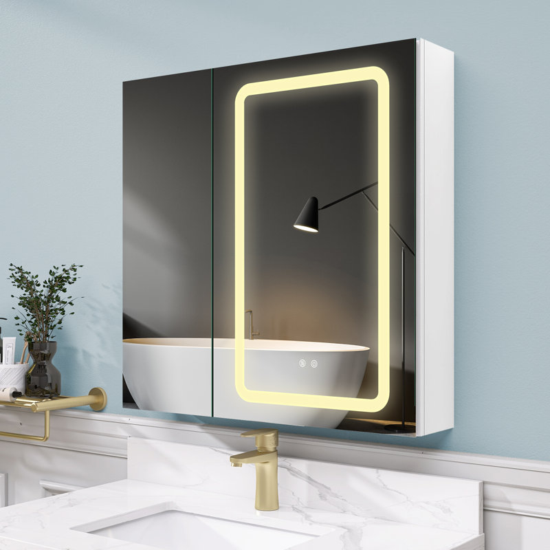 Armoire à pharmacie en aluminium imperméable anti-buée à DEL 30 po avec miroir et 4 tablettes réglables, Droite