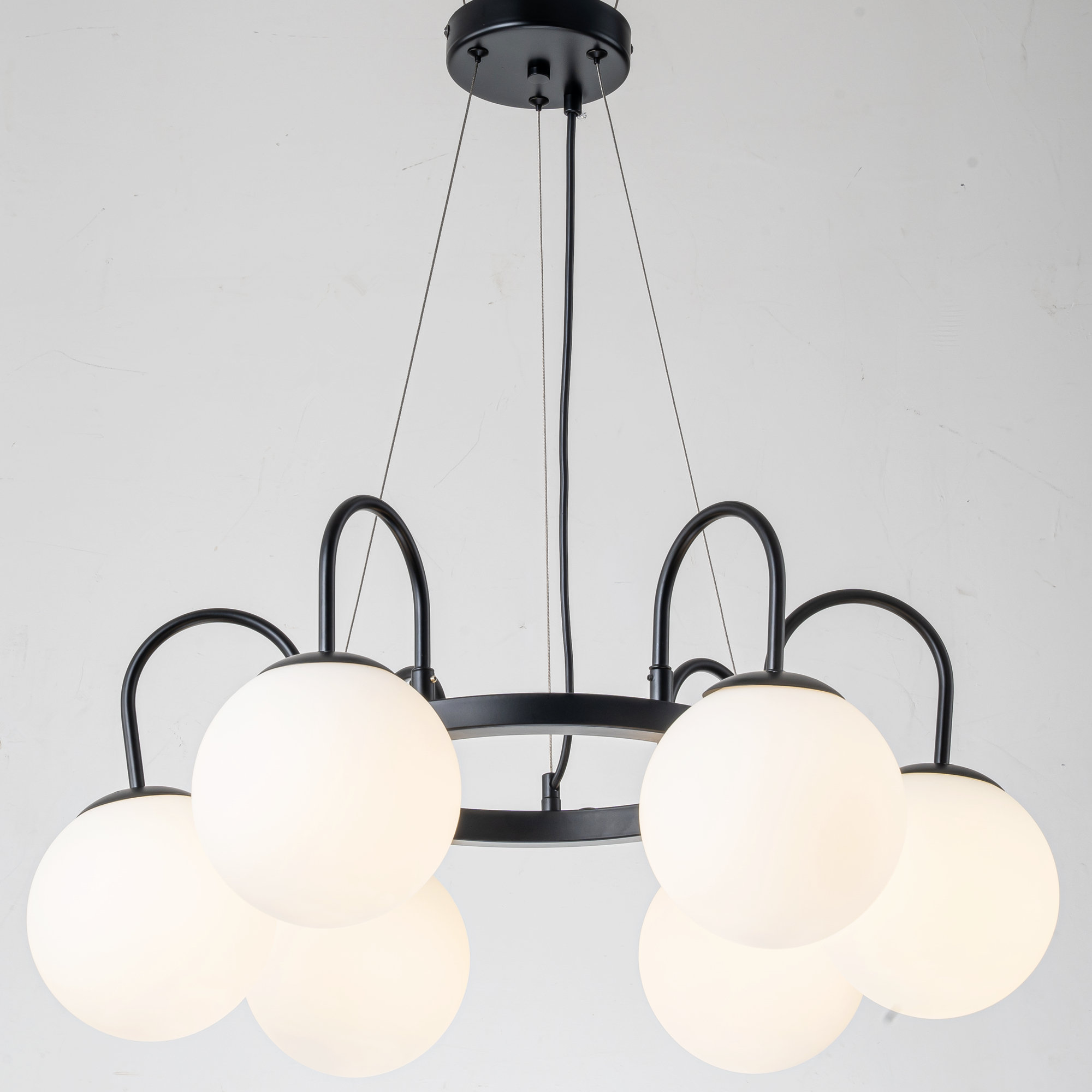 Royelle 6 - Light Dimmable Wagon Wheel Modern Glass Bubble Chandelier, Black