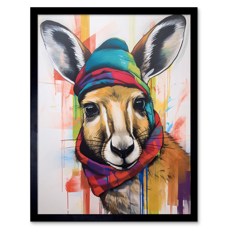 Wiscasset Kangaroo Wearing Colourful Winter Hat And Scarf - Single Picture Frame Print