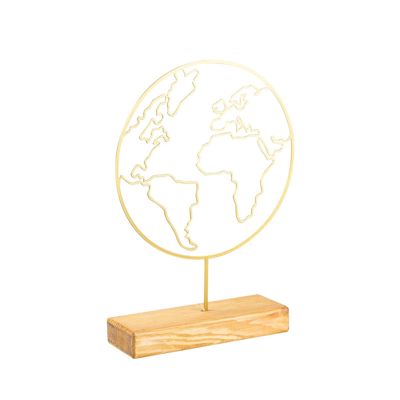 Elegant Decorative Object, Gold Finish, 11.0 x 15.7 x 1.6 inches | 100% Metal (Thickness: 0.06 inches) & Solid Wood Base (Thickness: 1.6 inches) | Unique Design with Natural Wood Variations, Perfect for Home Decor & Stylish Accents