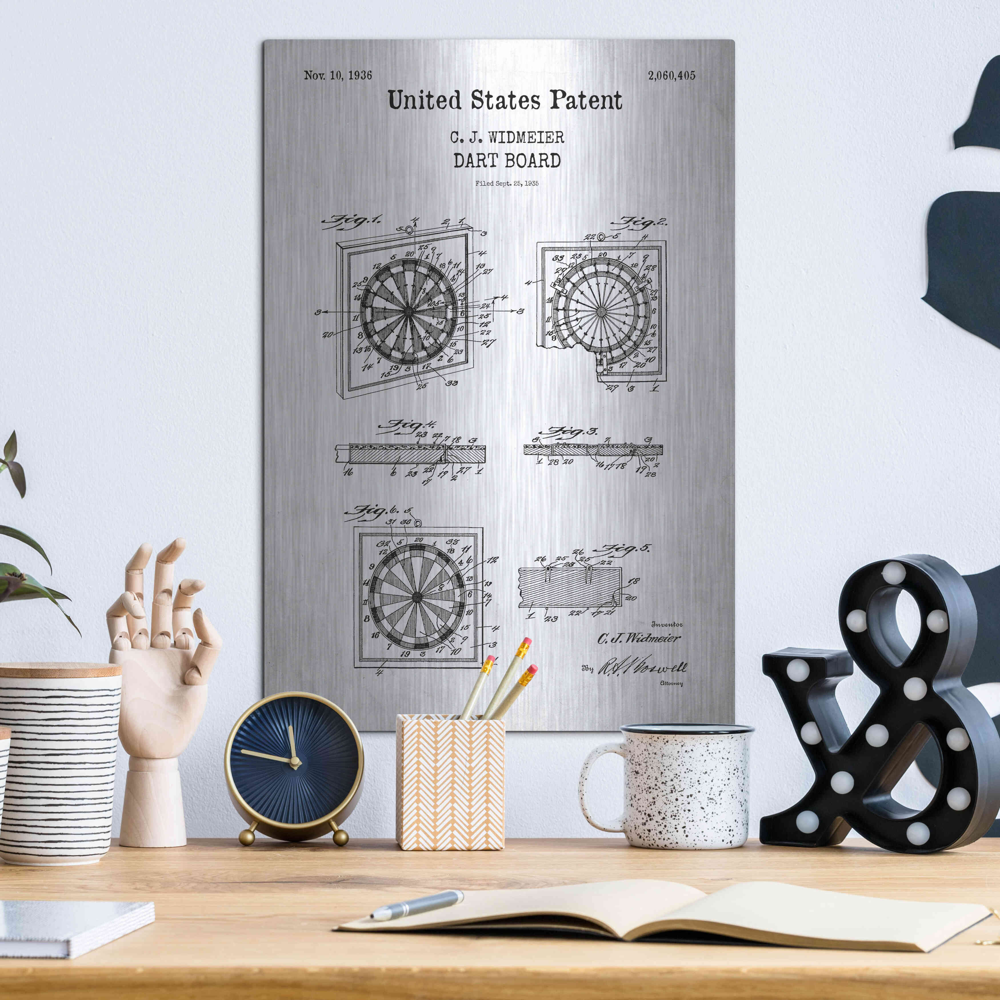 Dart Board Blueprint Patent White' Acrylic Glass Wall Art Williston Forge Size: 12 W x 16 H