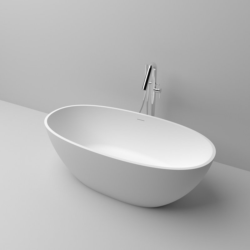 63 Inch Freestanding Solid Surface Soaking Bathtub