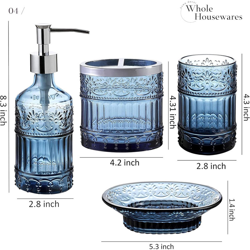 4-Piece Blue Mosaic Bathroom Set: Soap Dispenser, Tray, Jar, Toothbrush Holder