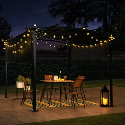 Pergola d'extérieur avec cadre en acier - 12 x 9 pi, auvent rétractable pour rassemblements de jardin, abris de soleil et terrasses 12 x 9 pi