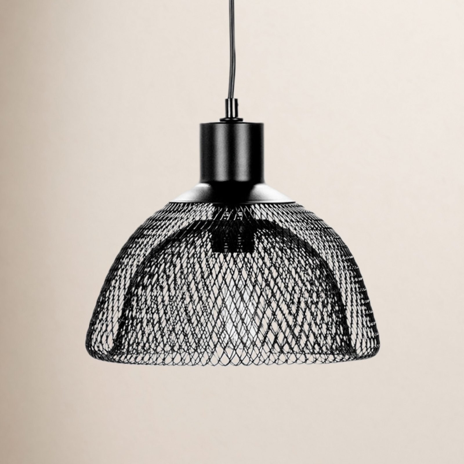 Single Light Metal Pendant, 15.6" H x 10" W x 10" D, Black