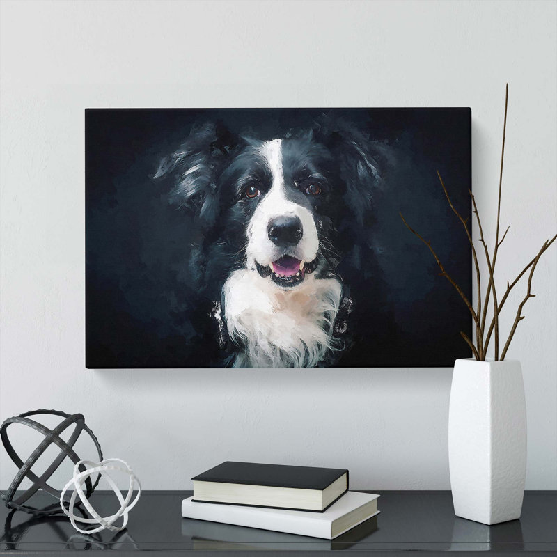 Border Collie Dog in Abstract - Wrapped Canvas, 35cm H x 50cm W x 3cm D