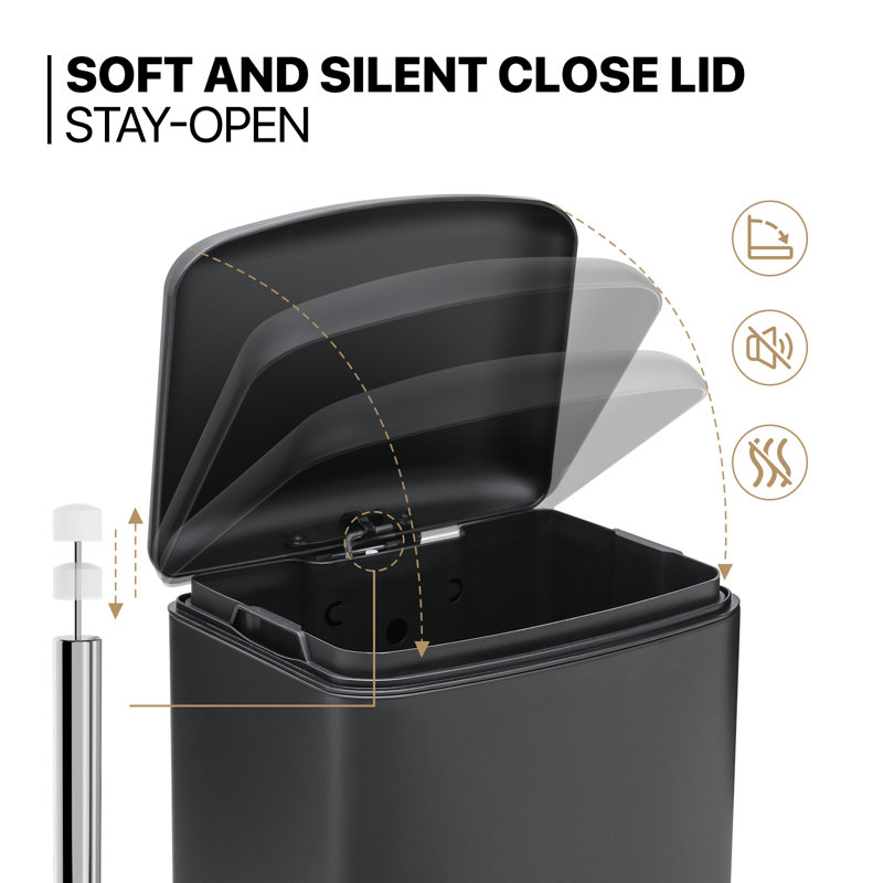 Black Stainless Steel 40L Rectangular Step Trash Can