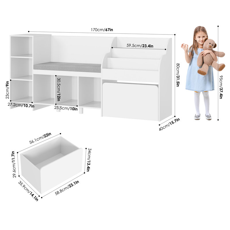 Alayzhia 67.3"W Wood Storage Bookcase with Adjustable Shelves