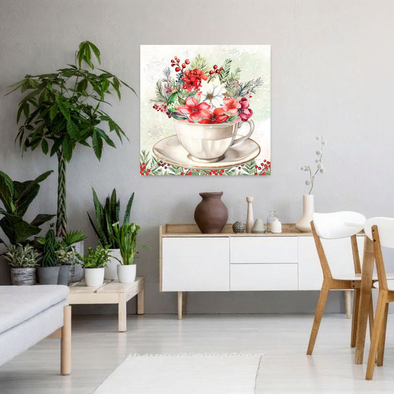 Tasse à thé florale contemporaine de Noël avec art des Fêtes de Noël, H 36 po x l 36 po