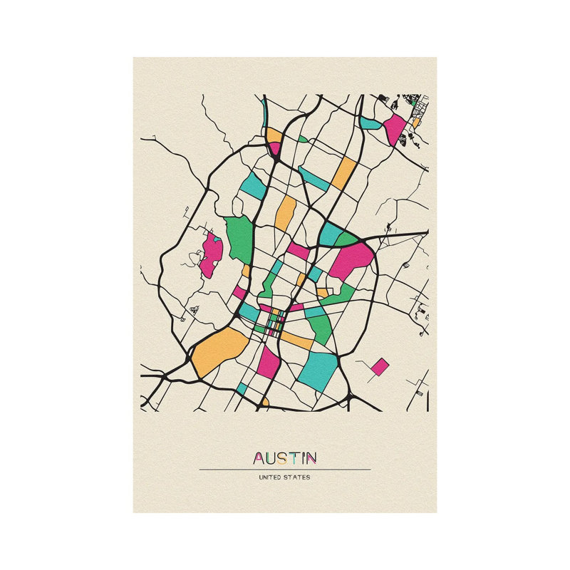 Austin, Texas Map by Ayse Deniz Akerman - Wrapped Canvas Print, 66.04 cm H x 45.72 cm W x 3.175 cm D