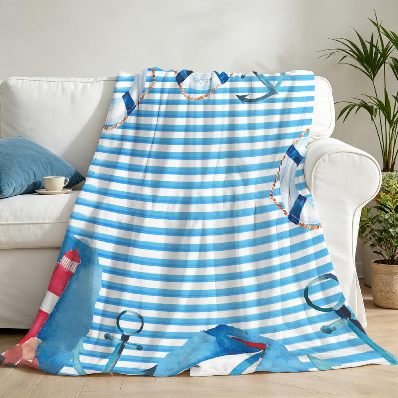 Jeté en flanelle bleue ultra douce en molleton, magnifique imprimé coloré d'un seul côté, Throw 50" x 60"
