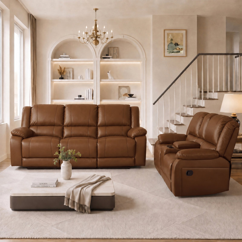 Ensemble de salon 2 pièces avec rangement et porte-gobelets Modern Comfort, Light Brown