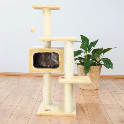 Arbre à chat Trixie Palamos 43 po, tour à chat à 4 niveaux, poteaux à griffer en sisal, condo en peluche, tunnel, plateformes, jouet pour chat suspendu