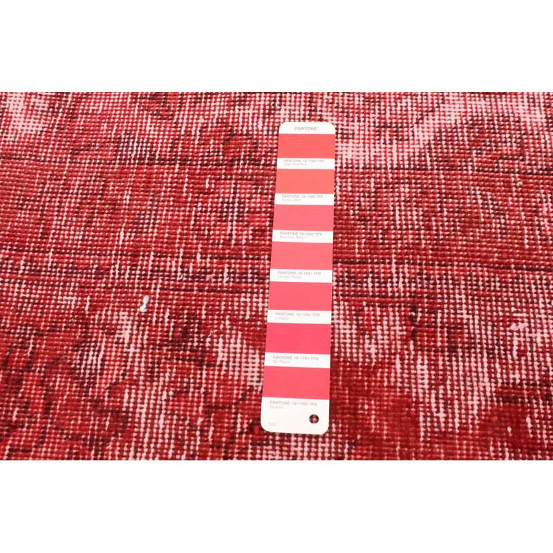 Tapis décoratif en laine rouge de conception unique noué à la main des années 1990 9 pi 10 po x 12 pi 7 po Cathyjo