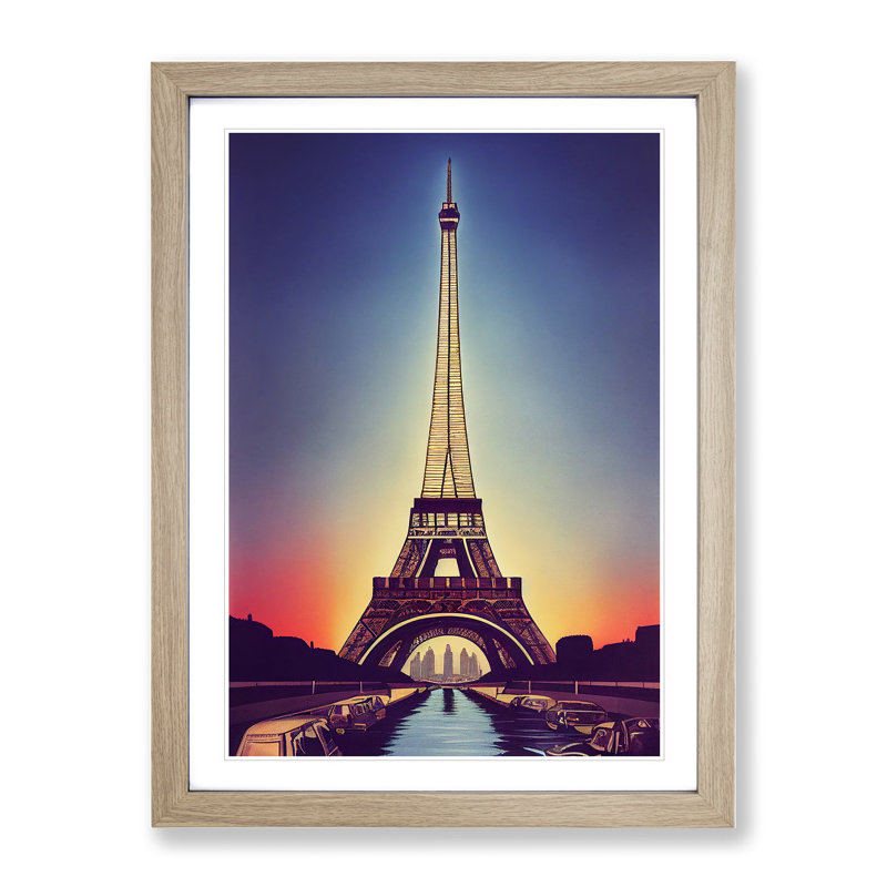 Eiffel Tower At Sunset No.3 - Print, Oak Framed Paper, 46cm H x 34cm W x 2cm D