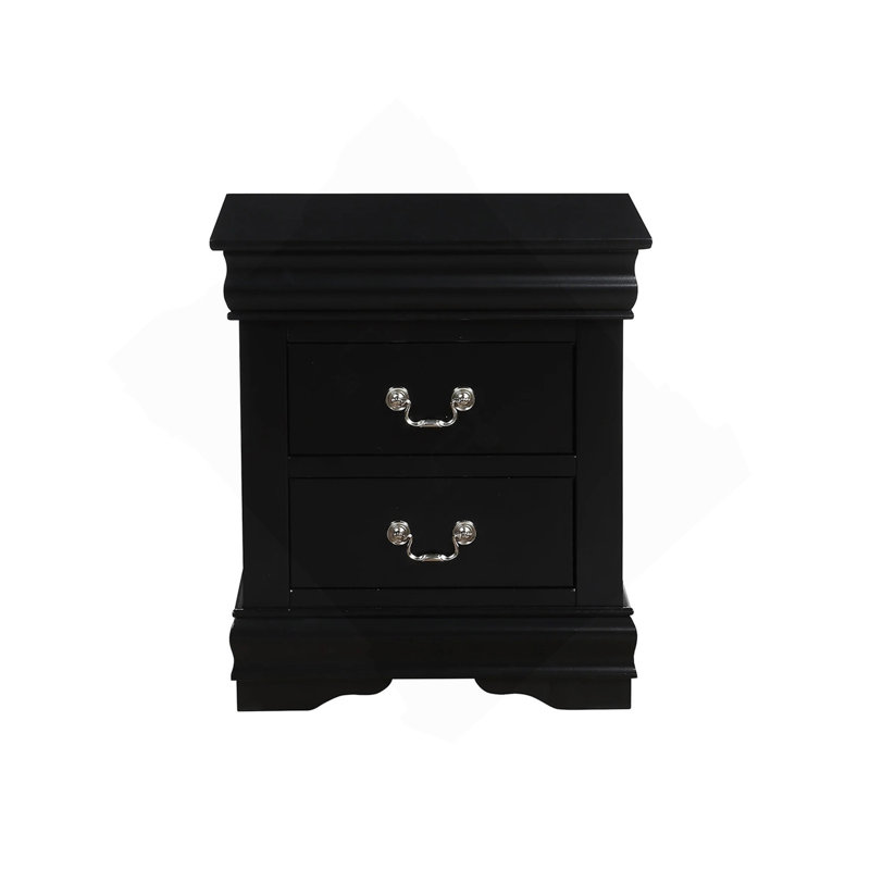 Solid Pine Nightstand with 2 Drawers, Black