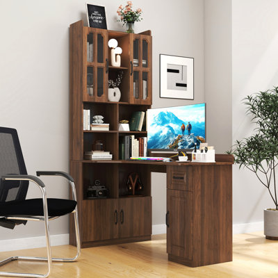 Bureau en coin en G avec tiroirs et huche Geller