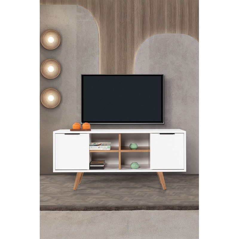 Meuble télé, 7.09" H x 51.18" W x 13.78" D, White; Walnut